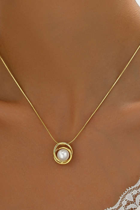 Gold Minimalist Pearl Decor Plated Alloy Pendant Necklace