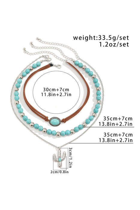 Turquoise Beading Cactus Charm 3pcs Layered Necklace