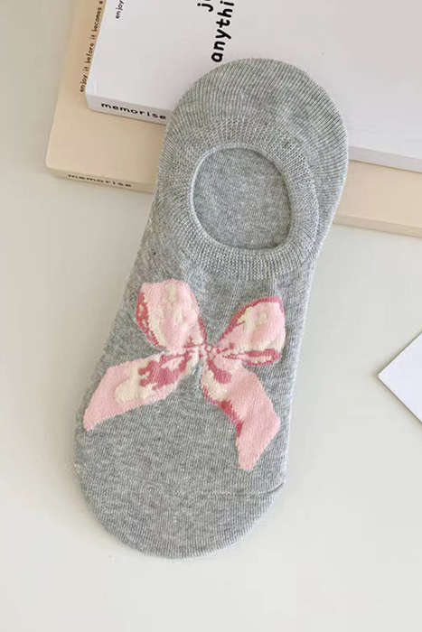 Gray Bow Knot Soft No Show Socks