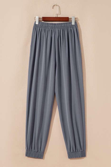 Gray Drawstring Elastic Waistband Pocketed Cropped Jogger Pants