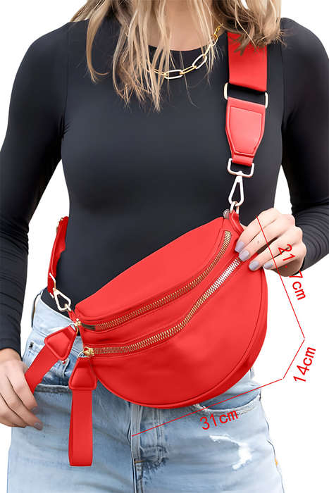 Fiery Red Double Zip Crescent Shape Adjustable Sling Bag
