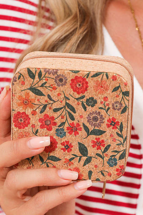 Camel Retro Floral Print Portable Square Jewelry Box