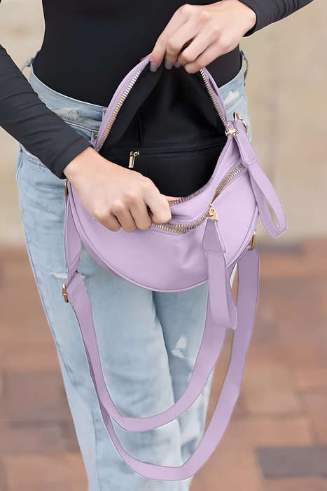 Wisteria Double Zip Crescent Shape Adjustable Sling Bag