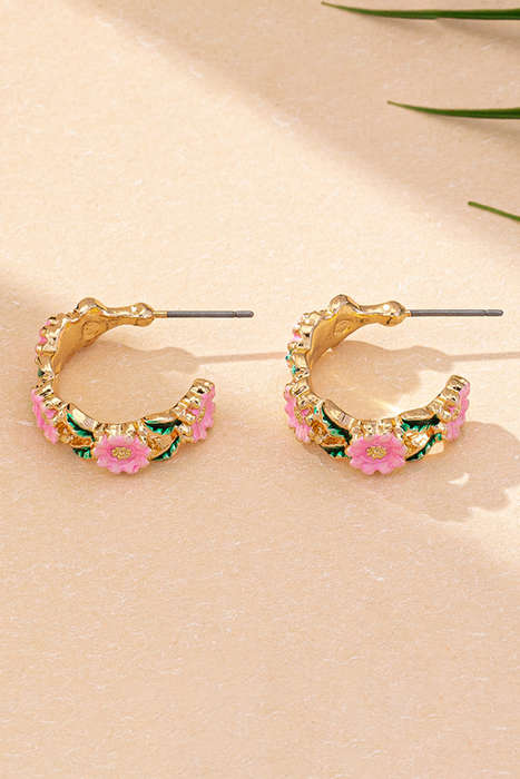 Gold Flower Pattern C-shape Plated Alloy Earrings