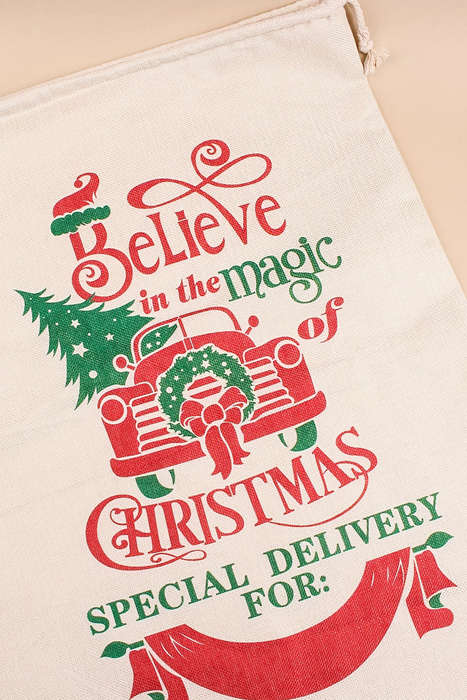 White Christmas Tree Truck Print Drawstring Large Gift Bag