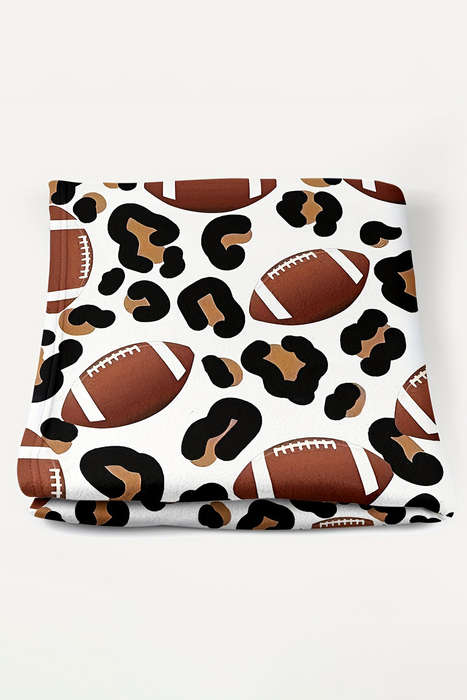 White Leopard & Rugby Football Print Flannel Blanket