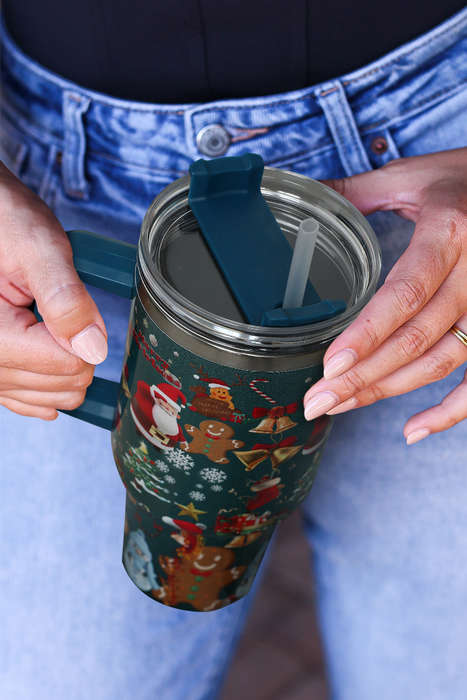 Sail Blue Christmas Print Handled Stainless Steel Tumblers 40oz