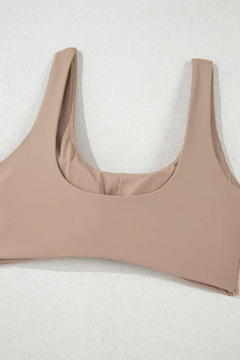 Light French Beige Solid Color Active Bra and High Waist Leggings Workout Set
