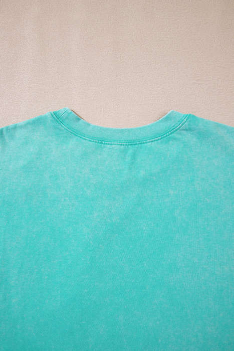 Mint Green Acid Wash Star Patched Rolled Trim Pants Set