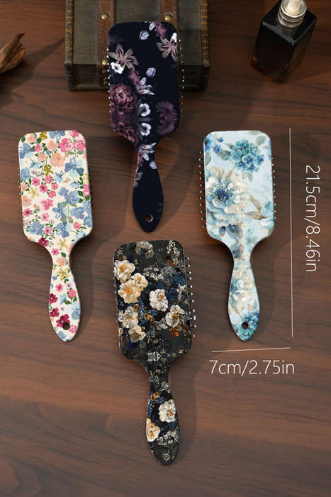 White Floral Print Large Paddle Air Cushion Comb