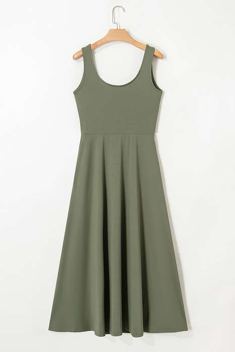 Four Leaf Clover Sleeveless Scoop Neck Flared Split Midi Dress