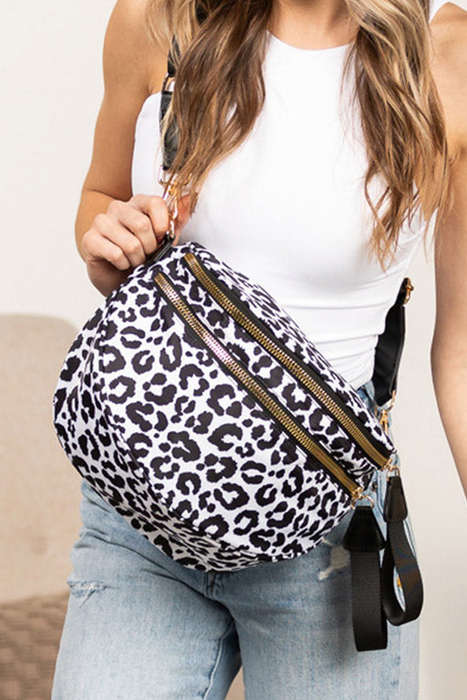 White Checkered Print Wide Strap Large Crossbody Bag
