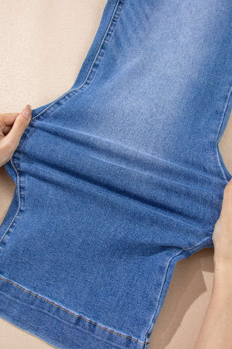 Sky Blue Cropped High Rise Wide Leg Jeans