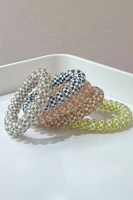 Black Checkered Print Telephone Cord Spiral Hair Tie