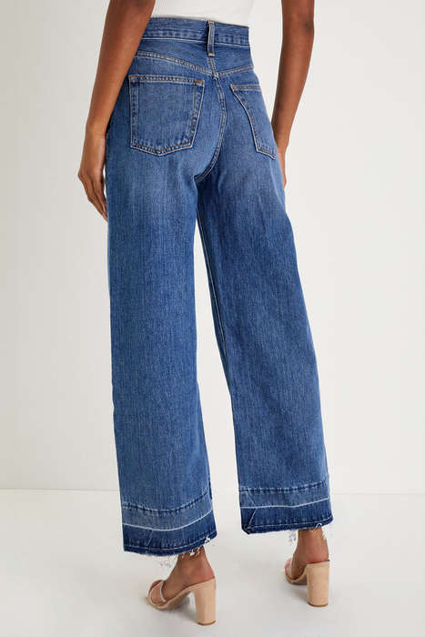 Navy Blue Raw Hem Straight Leg Loose High Waist Jeans