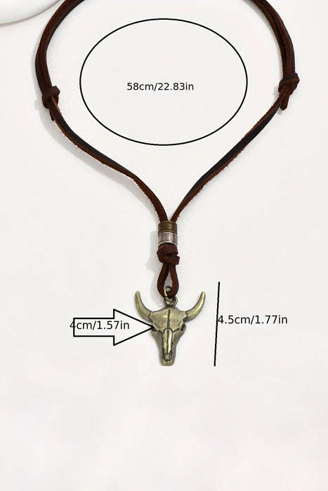 Coffee Western Steer Head Pendant Necklace