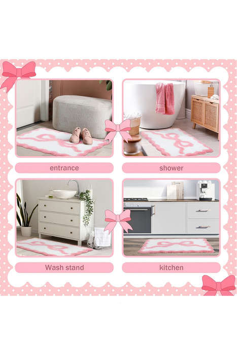 Pink Bow Knot Water Absorption Entrance Ground Mat