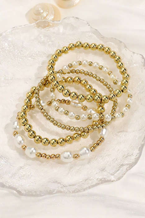 Gold Plated Alloy Pearl Mix Beading Multilayer Bracelet