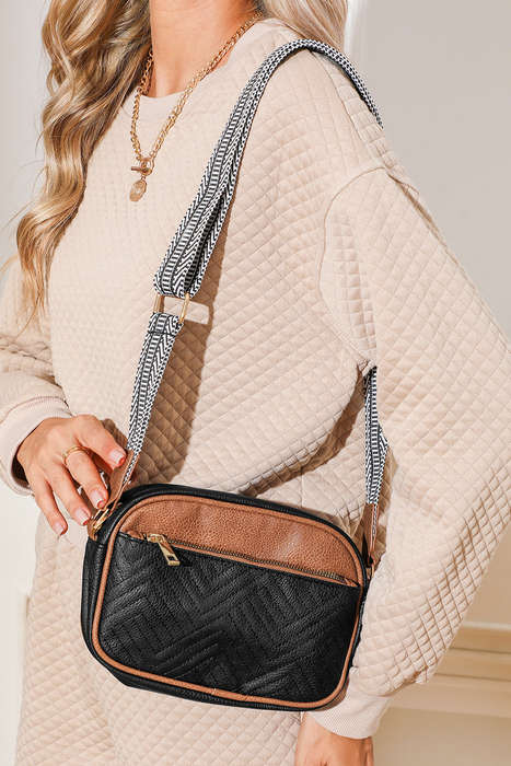 Black Quilted Faux Leather Crossbody Bag 22*6*16cm