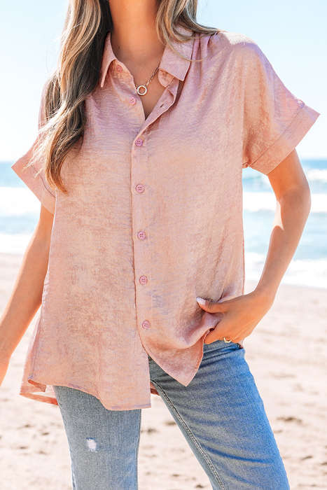Delicacy Metallic Buttoned Loose Fit Short Sleeve Shirt