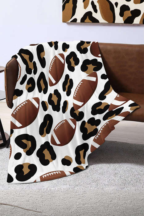 White Leopard & Rugby Football Print Flannel Blanket