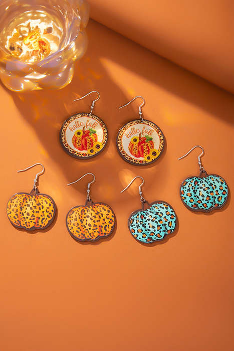 Orange Leopard Pumpkin Open Hook Earrings