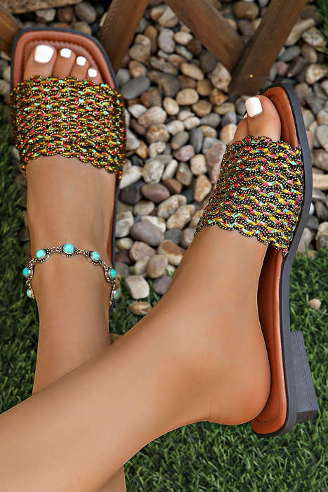 Red Dahlia Glitter Braided Square Toe PU Leather Slippers