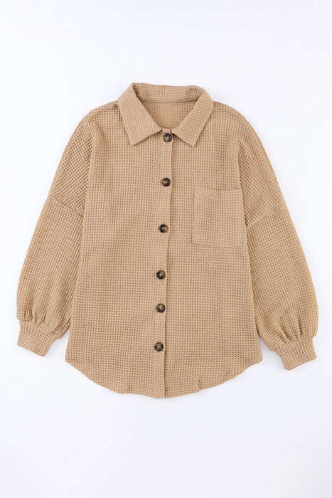 Khaki Waffle Knit Button Up Casual Shirt