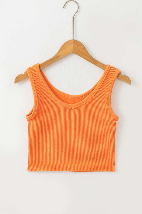 Grapefruit Orange Ribbed Seamless Cropped Tank Top