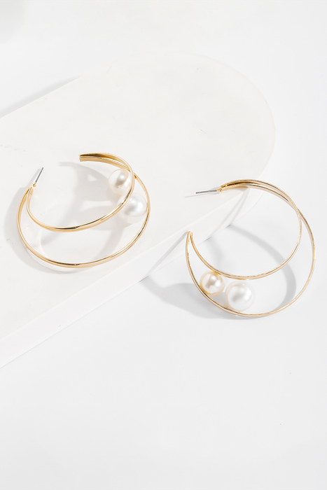 Gold Pearl Decor Dual Hook Stud Earrings