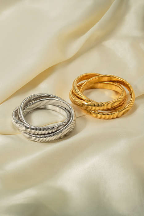 Gold 3 Layers Plated Chunky Alloy Bangle