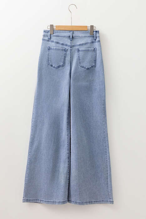 Beau Blue High Waist Button Zip Fly Bell Bottom Jeans
