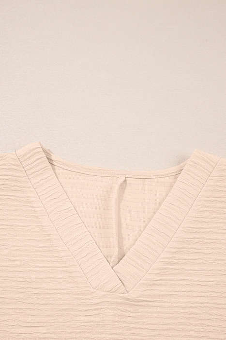 Apricot Textured V Neck T Shirt and Shorts Set