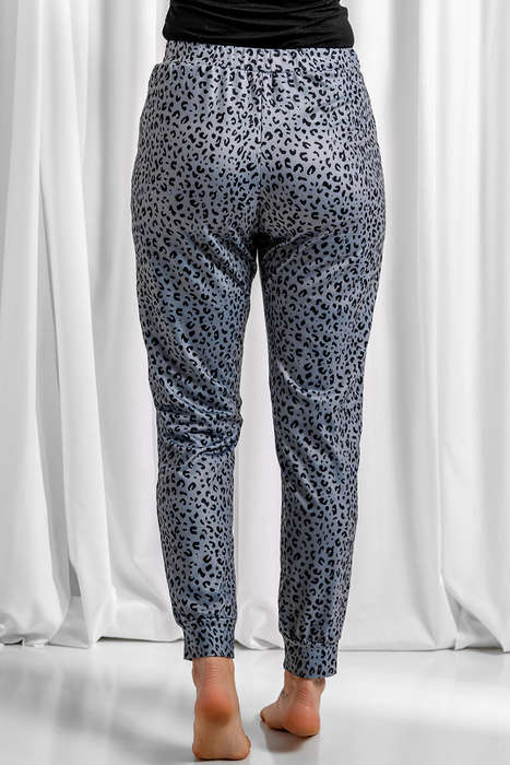 Gray Leopard Elastic Waist Casual Joggers