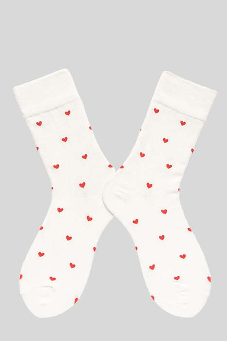 White Valentines Heart Pattern Crew Socks