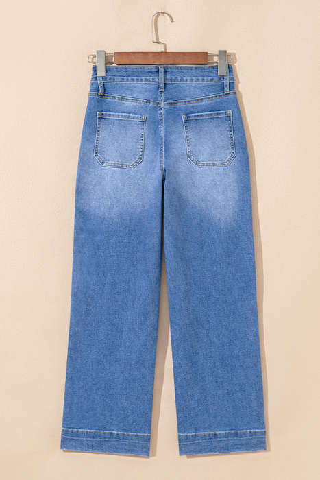 Sky Blue Cropped High Rise Wide Leg Jeans
