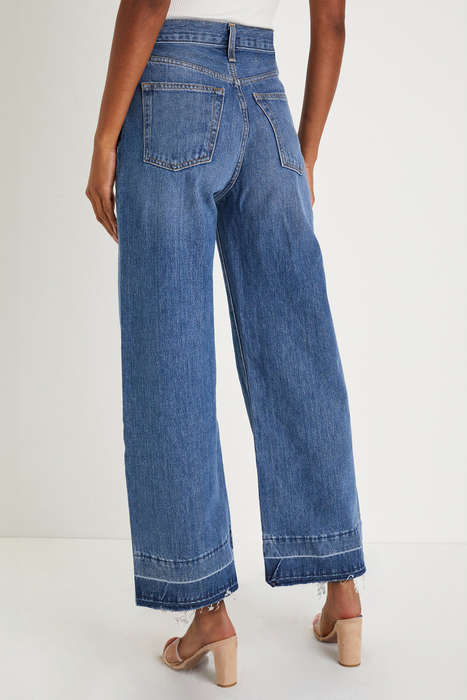 Sail Blue Raw Hem Straight Leg Loose High Waist Jeans