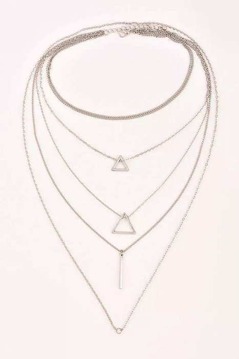 Silver Boho Triangle Bar Pendant Multilayer Necklace