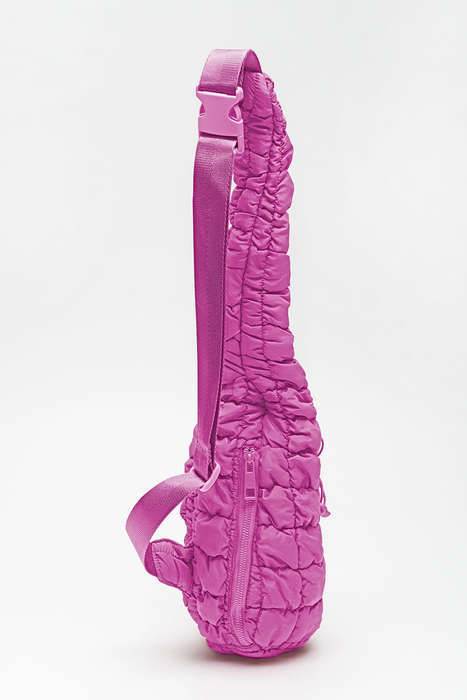 Bright Pink Marshmallow Quilted Drawstring Decor Sling Bag
