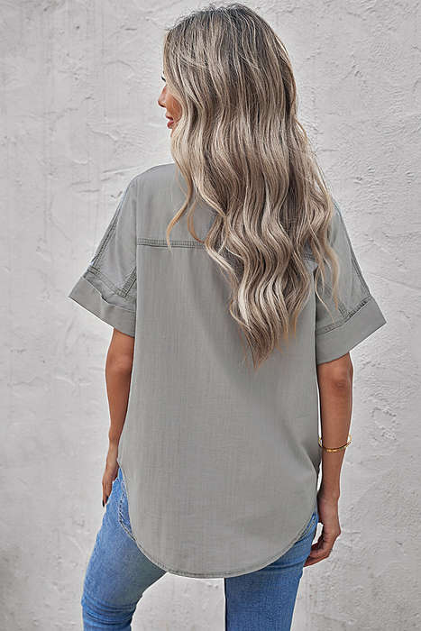 Turn-down Collar Short Sleeve Denim Shirt