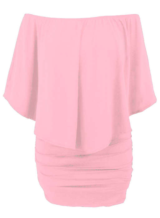 Plus size  Dressing Layered Pink Mini Poncho Dress