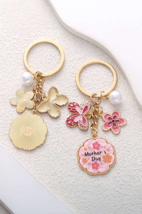 Bonbon Mothers Day Butterfly Flower Pearl Charm Alloy Keychain