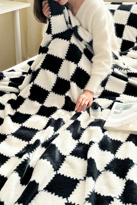 Black Checkered Soft Plush Large Blanket