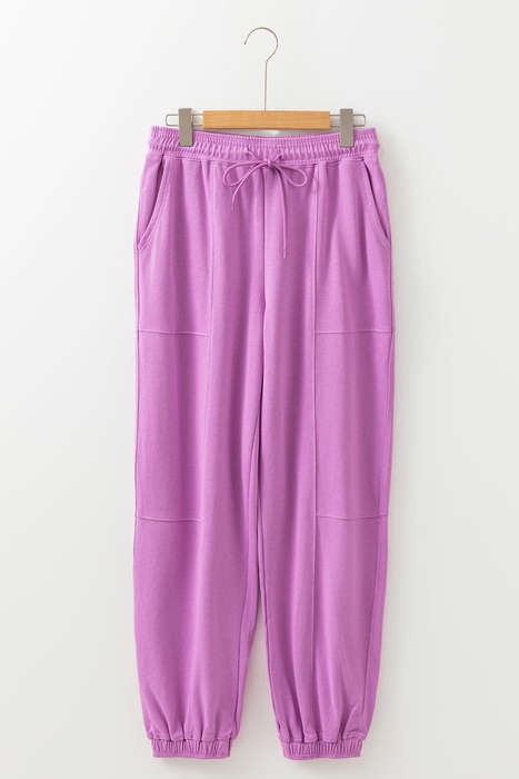 Lilac Drawstring Elastic Waistband Solid Color Jogger Pants