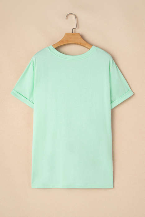 Iceland Blue Round Neck Rolled Sleeve Plus Size T-shirt