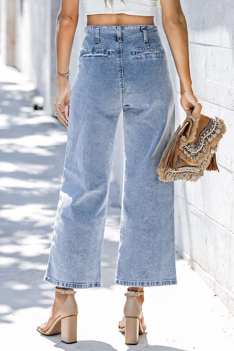 Sky Blue High Waist Cropped Wide Leg Jeans