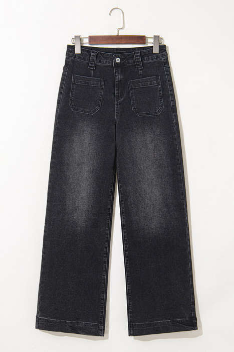 Black Wide Leg Pocketed High Waist Jeans
