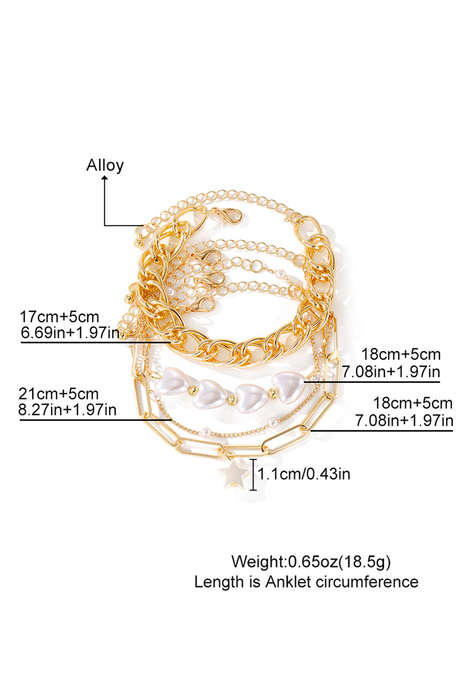 Gold Multilayer Plated Chain Peal Shell Heart Star Beading Bracelet