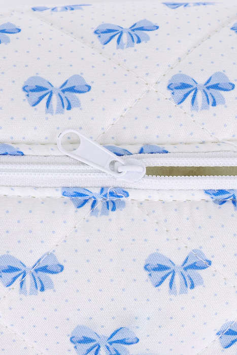 Sky Blue Bow Knot Quilted Zipper Makeup Bag