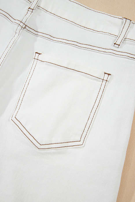 White Raw Hem High Waist Denim Shorts